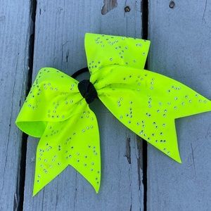 Neon Yellow Rhinestone Bling Cheer Bow